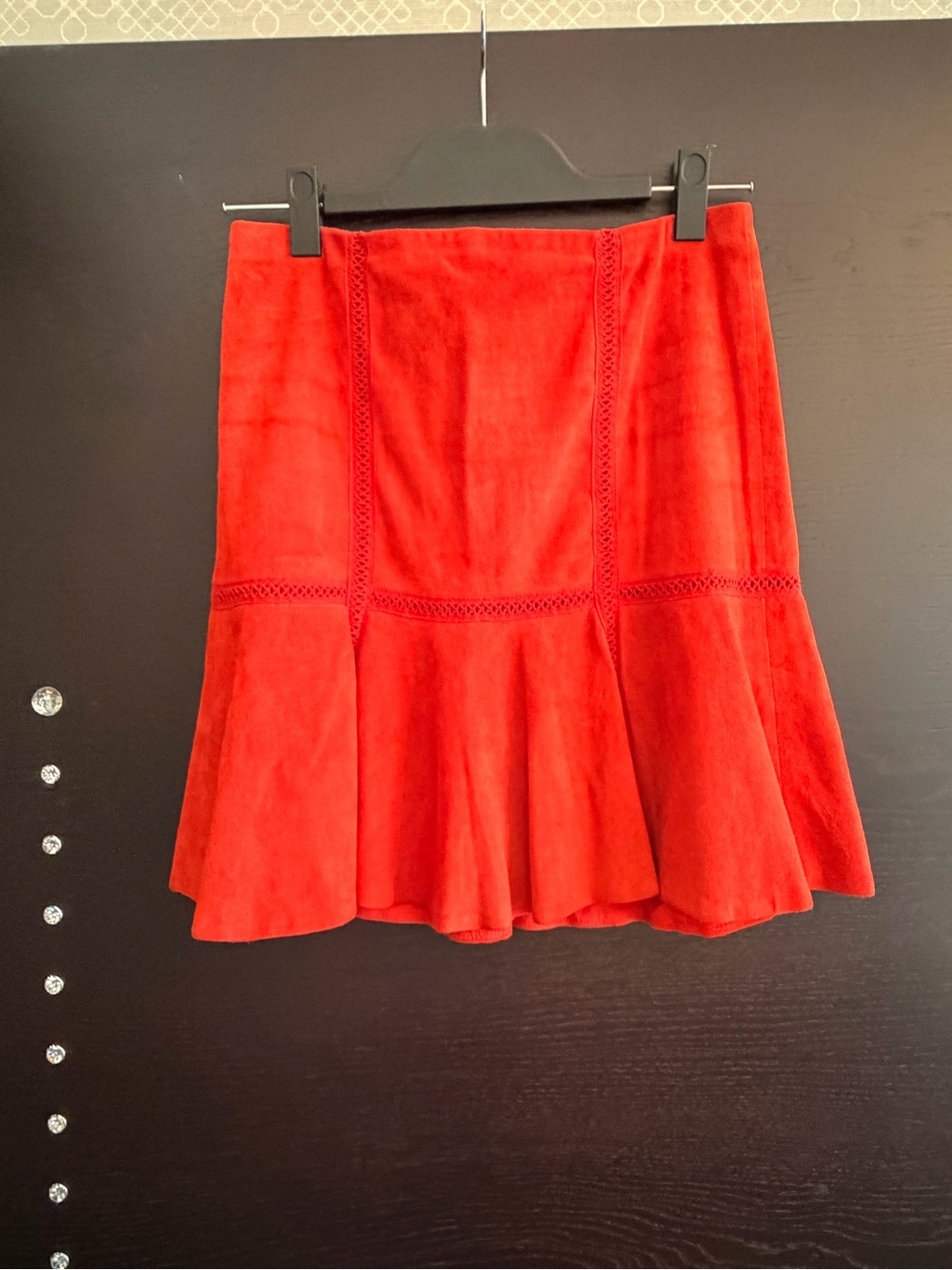Alice + Olivia Red Suede Flared Mini Skirt